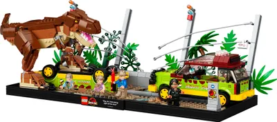 Produktbild von LEGO 76956 Jurassic World Ausbruch des T. Rex, Bausatz für Erwachsene mit 4 Minifiguren, 2 Ford Explorer Modellautos und Dinosaurier-Figur