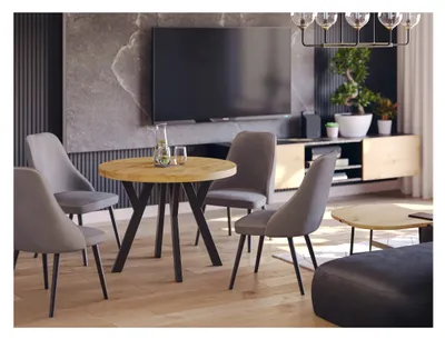 Produktbild von Furneo | Esstisch – Rund ausziehbar Esstisch  – Esszimmertisch  - 100/200 cm - Wotan Eiche - Stilvoll und Robust