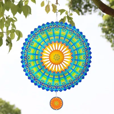 Produktbild von 3D Mandala Windspiel 30cm Edelstahl Hängender Windspinner Metallkunst Grün