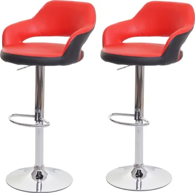 Produktbild von 2er-Set Barhocker HWC-F16, Barstuhl Tresenhocker Drehhocker, mit Lehne Kunstleder  rot-schwarz