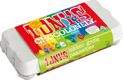 Produktbild von Chocolade tony chocolonely paasei doos mix groot | Doos a 18 stuk
