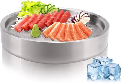 Imagen del producto de Plato de acero inoxidable para servir, con base refrigerante, de 23,7 cm de diámetro, ideal para aperitivos
