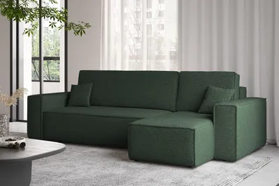 Produktbild von Ecksofa mit schlaffunktion und bettkasten, Ecksofa L-Form, Eckcouch L-Form BEST stoff Abriamo Rechts Dunkelgrün