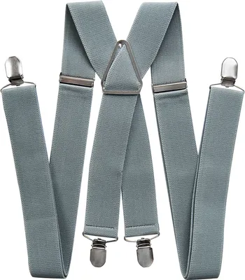 Immagine prodotto di axy® Bretelle da uomo larghe 3,5 cm con 4 robuste clip a forma di X regolabili in lunghezza per matrimonio e lavoro - grigio