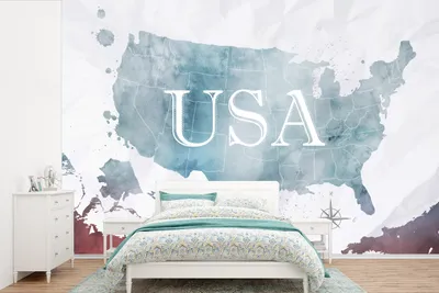 Produktbild von MuchoWow® Fototapete für Wohnzimmer oder Schlafzimmer Wandtapete Vinyl Motivtapete Weltkarte - Vereinigte Staaten - Ölfarbe - 330x220 cm - Fototapeten