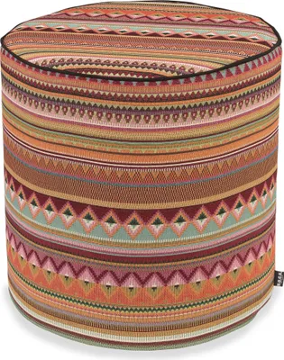 Produktbild von H.O.C.K. Berto Outdoor Pouf Hocker rund mit Keder ø45x45cm col. 1 terra multi sun boho