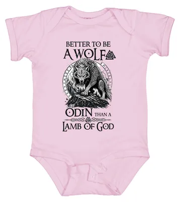 Immagine prodotto di Meglio essere un lupo di Odino che un agnello di Dio. Body per neonato a tema vichingo, con rune nordiche, colore rosa, taglia 3/6 mesi