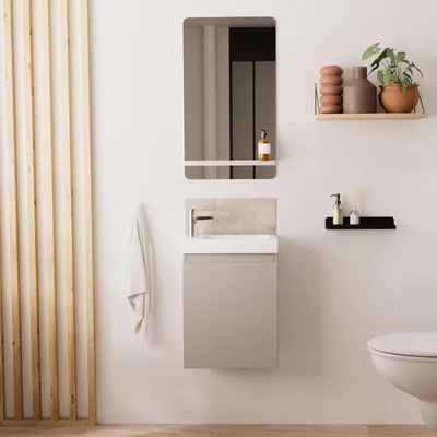 Image de Meuble lave-mains LISA + robinet chromé + miroir rectangulaire