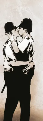 Produktbild von Banksy Kunstdruck Bild - Küssende Polizisten, Bobbies, Kissing Coppers (91 x 30 cm)