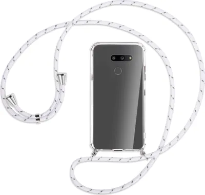Produktbild von Handykette Backcover-Schutzhülle mit Band (Metall silberfarben) für LG G8X ThinQ - weiß/grau