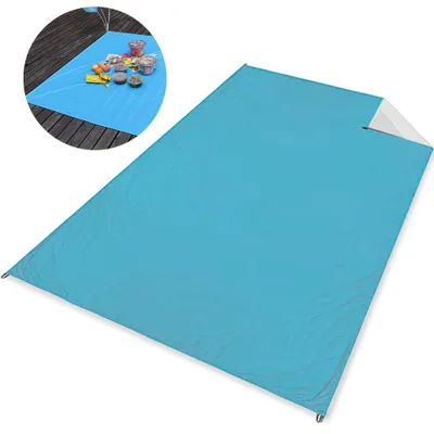 Produktbild von Wasserdichte Picknickdecke für draußen, kompakte, leichte, faltbare, sanddichte Tasche für Strand, Wandern, Reisen, Camping, Festivals und Sportveranstaltungen mit Schlaufen und Heringen, himmelblau