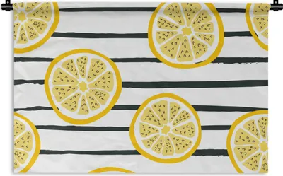 Produktbild von MuchoWow® Wandteppich Wandbehang Sommer - Zitrone - Streifen 120x80 cm Tapisserie Dekoration Wandtuch - Wanddekorationen - Wandtücher