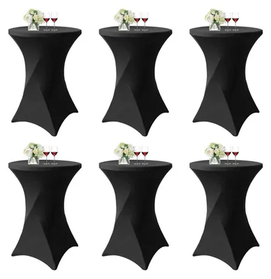Immagine prodotto di Set di 6 tovaglioli elastici per tavoli, copritavolo elasticizzato, diametro 60-65 cm, colore nero, dimensioni 60x110 cm
