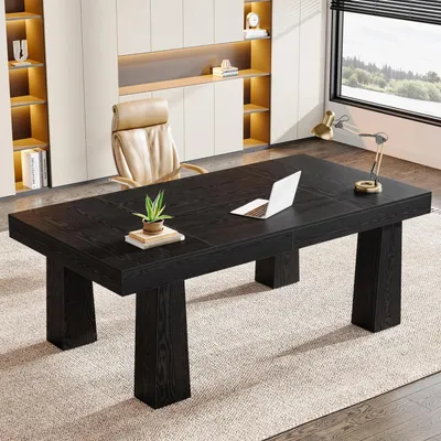 Obrázok produktu pre Stôl 160 x 80 cm, obdĺžnikový, čierny, priemyselný počítačový stôl so 4 nohami