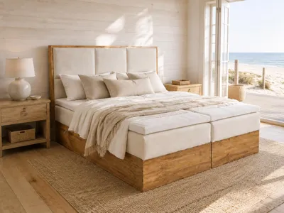 Produktbild von KSHOMECONCEPT Boxspringbett Loly 160x200 cm H4 Taschenfederkern Hellgrau, KI-generiertes Bild