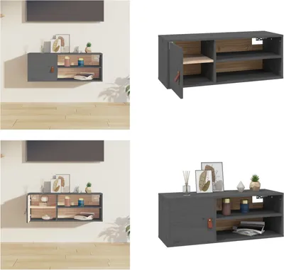 Obrázek produktu pro vidaXL Nástěnná skříň šedá 80x30x30 cm z masivního borovicového dřeva - Nástěnná skříň - Nástěnná skříňka - Nástěnná police