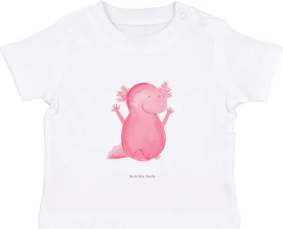 Produktbild von Mr. & Mrs. Panda  T-Shirt Axolotl Hurra 0. - 6. Monat - Weiß - Geschenk, Öko Baby, Babyshirt, Freude, Motivation, Spaß, Fröhlich, Oberteil, Kinder, Baumwollshirt