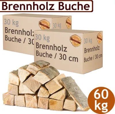 Produktbild von Brennholz Kaminholz Holz 60 kg Für Ofen und Kamin Kaminofen Feuerschale Grill Buche Feuerholz Buchenholz Holzscheite Wood 30 cm Flameup