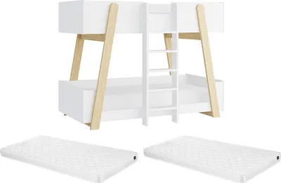 Produktbild von Etagenbett 90 x 190 cm - Weiß und Natur + Matratze - CORODELA