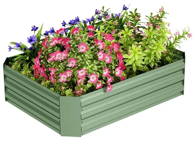 Produktbild von Hochbeet aus verzinktem Stahl, Gartenbeet, Pflanzkasten für Garten, Blumenkasten, 120 x 90 x 30 cm, Dunkelgrün