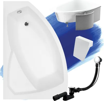 Produktbild von Badewanne Eckbadewanne 150x95 Links mit Styroporverkleidung, Ablauf & Füße GRATIS | Komplettset 5in1 Original Acryl Wanne Siphon | BADLAND RIMA