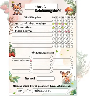 Produktbild von Belohnungstafel Kinder A4 Block Waldtiere - Motiviert Kinder spielerisch | 25 Blatt Belohnungstafel Kinder ab 3 | Belohnungssystem Kinder für Mädchen und Jungen