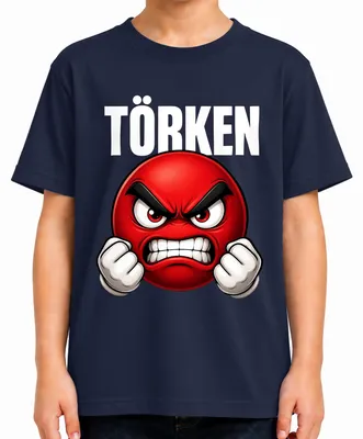 Produktbild von TÖRKEN wütender Emoji rot geballte Fäuste Comic Uni Kinder T-Shirt roter Smiley Comic, Navy, 104