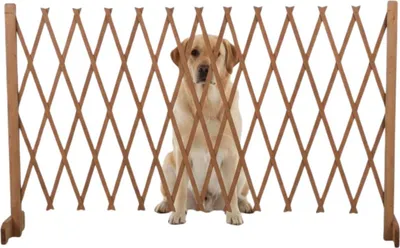 Image de maxxpro Barrière pour chien Barrière escamotable pour chien - Barrière de protection Largeur extensible de 26 à 124 cm - Barrière pour porte et escalier - Pour usage intérieur et extérieur - Bois - Marron - Hauteur 77 cm