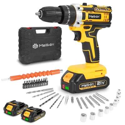 Immagine prodotto di Trapano avvitatore a batteria - Set di trapani avvitatori da 18V - Coppia di serraggio di 45 Nm - 25+3 livelli di coppia - 2 velocità: 0-450/0-1500 giri/min - 3 funzioni - Set con 2 batterie