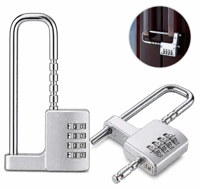 Produktbild von Zahlenschloss 2er Set, 4-stelliges Vorhängeschloss mit langem Bügel, verstellbar, für Spind, Schließfach, Fitnessstudio, Schule und Zaun