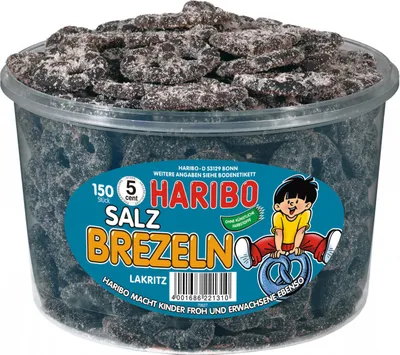 Produktbild von Haribo Salz Brezeln 150 lecker weiche Salmiaklakritz Brezeln 1050g