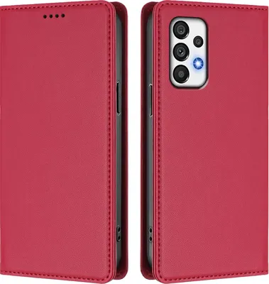 Image de Etui en cuir pour Samsung Galaxy A72, étui magnétique en cuirPolyuréthaneavec support Rouge