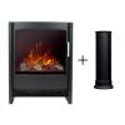 Obrázek produktu pro Elektrický krb Sureflame Keston, černý, s rovným kouřovodem, LED plamenem, 94,3 × 43,6 × 23,7 cm
