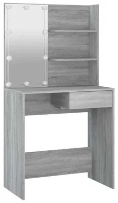 Imagen del producto de Mesa de tocador con luces LED, color gris Sonoma, 74,5 x 40 x 141 cm