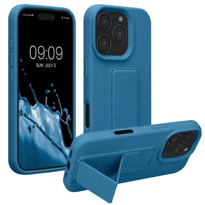 Produktbild von kwmobile Handyhülle für Apple iPhone 16 Pro Hülle - TPU Silikon Case mit Fingerhalter und Stand - Schutzhülle Cover in Karibikblau