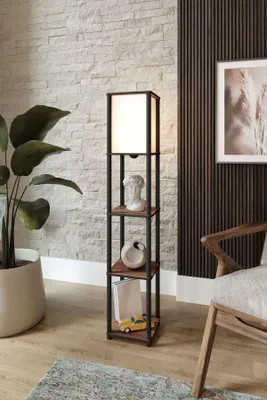 Produktbild von Opviq, Hochwertige Stehlampe aus Craft-Papier & MDF, Walnuss, 150 cm hoch, 1 x E27, max. 40 W, IP21, skandinavisches Design, ideal für modernes Wohnen.