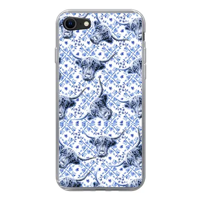 Produktbild von MuchoWow® Handyhülle Schutzhülle Hülle für iPhone 7 Delfter Blau - Tiere - Schottischer Highlander Silikon Softcase Handy Hülle - Kartenhalter