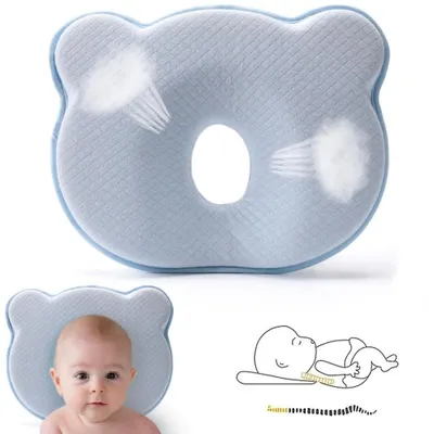 Produktbild von Juksun Babykissen, Orthopädisches Plattkopf und Gegen Plattkopf Babykopfkissen Memory-Schaum-Kissen, Baby Kissen Kopfverformung Plattkopf,Blau