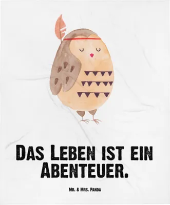Produktbild von Mr. & Mrs. Panda Plaid Eule Federschmuck - Weiß - Geschenk, mutig, Babydecke, Entspannt, Fleecedecke, Erstlingsdecke, Abenteuer, Schlummerdecke, Kinderdecke, Dekoration