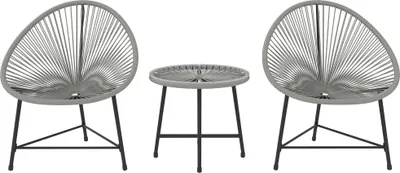 Produktbild von 3-teiliges Gartenmöbel-Set, 2 Kunststoffrattan-Stühle, 1 Tisch mit Glasplatte, Stahlrahmen, Outdoor-Sitzmöbel, Grau