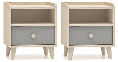Produktbild von 2er-Set Nachtkonsole Mevel Nachtschrank 45x36x52cm Farbe wählbar mit SchubladenWüstensand / Palladiumgrau