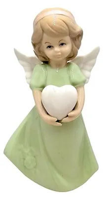 Produktbild von Art Sacrum Porzellanfigur Engel mit Herz, grünes Kleid, 14 cm