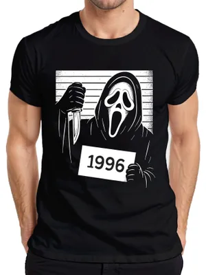 Imagen del producto de Camiseta para hombre, estilo vintage y retro, con diseño de la máscara de la película "Scream", foto del villano, y motivos de Halloween. Color: . Talla: XXL