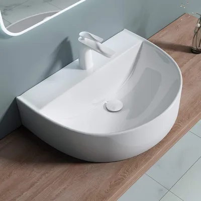Immagine prodotto di doporro Lavabo da Appoggio in Vetroceramica Bianco Lucido, Lavandino Bagno Moderno con Foro Rubinetto e Rivestimento Nano 60x45x18 cm Brš¹ssel896