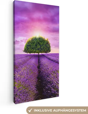 Produktbild von MuchoWow® - Leinwandbilder - Lavendel - Baum - Lila - Wolken, Wandbild, Wanddeko Bilder Wohnzimmer, 20x40 cm