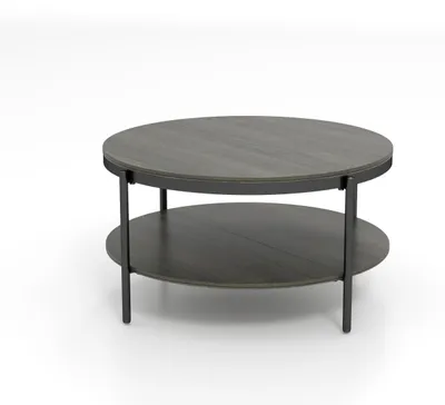Runde Salontafel 2 Ebenen, Eichenoptik, Stahlgestell, Grau, Ø80 cm