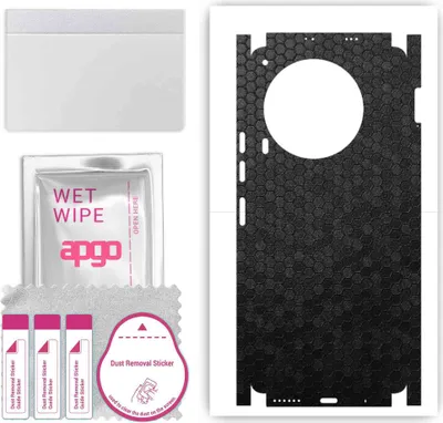 Produktbild von apgo Rückseite + Seiten Schutzfolie, Skin, kompatibel mit Tecno Camon 30 5G, Hinten Displayschutzfolie aus Vinylfolie, kratzfest, einfache Montage - Schwarze Honigwabe