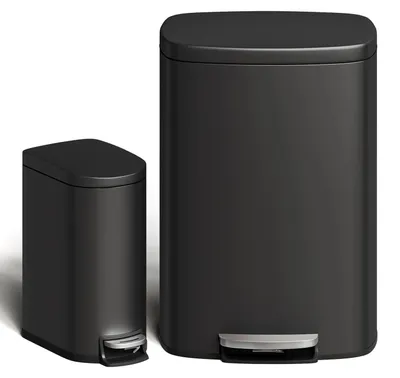 Immagine prodotto di Set di cestini per rifiuti - Set di 2 cestini a pedale - 50 l + 10 l - Acciaio inossidabile - Rettangolari - Secchi interni estraibili - Nero