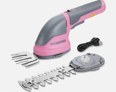 Produktbild von Work Pro Gartenschere Heckenschere mit integriertem Akku, 2 in 1 Rasenkantenschneider, 2000mAh Akku mit 3.6V in pink