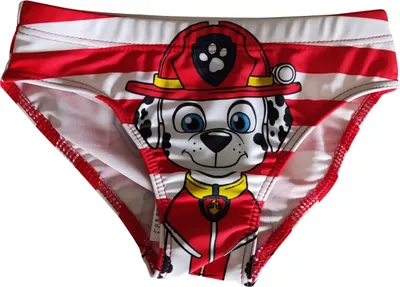 Produktbild von Paw Patrol Marshall Badehose Badeslip weiß-rot gestreift für Kinder Größe 98 cm